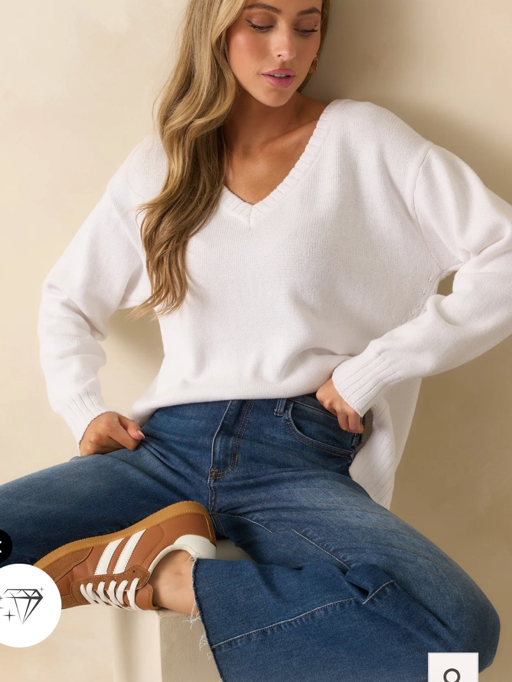 Z Supply All Around Cotton V-Neck Relaxed Knit Sweater - White